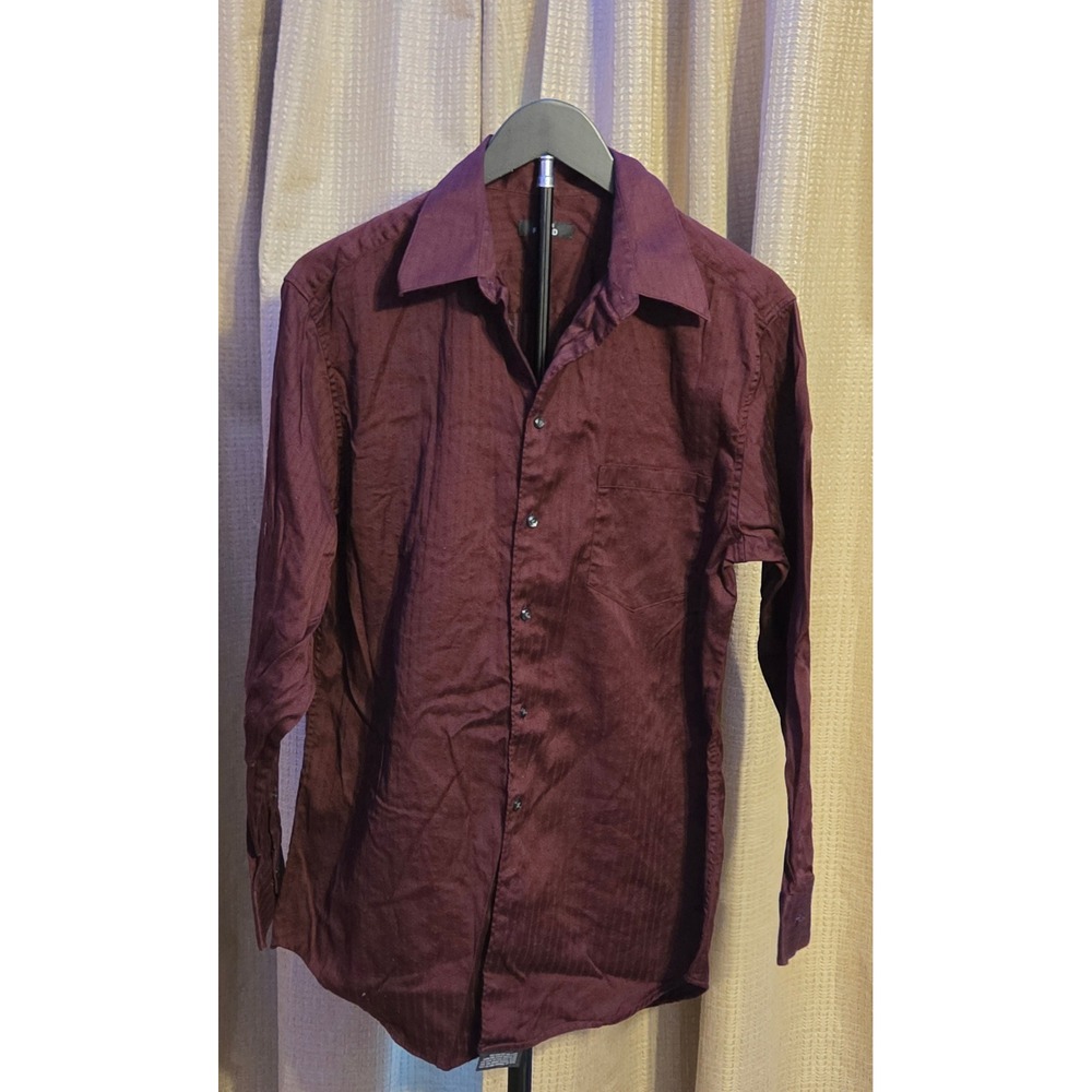 Alfani Fitted Long Sleeve Button Up Shirt Mens Size 15.5 32-33 (M) Maroon